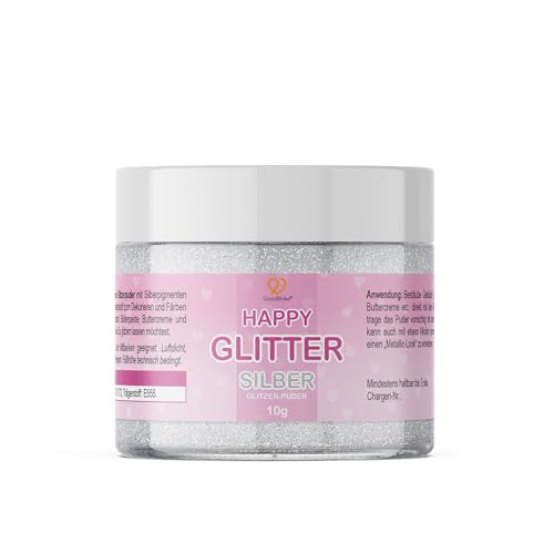 GoodBake Happy Glitter Silber – essbarer Lebensmittel-Glitzer – Glitzerpuder für Torten, Kuchen, Kekse und Getränke – ideal als Torten-Deko für Geburtstagspartys! von GoodBake