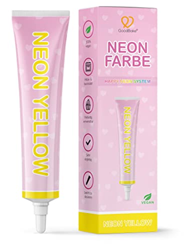 GoodBake Neon-Lebensmittelfarbe Neon Gelb (25 g) – intensive Lebensmittelfarbe – Lebensmittelfarbpaste – hochkonzentrierte Pastenfarbe - zum Einfärben von Torten, Fondant, Buttercreme uvm. 100% vegan von GoodBake