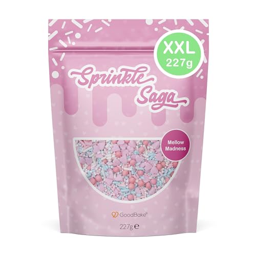 GoodBake Streuselmischung "Mellow Madness" (227g) - bunter pastell Streusel-Mix mit Herzen & Kugeln - essbare Zuckerstreusel zum Dekorieren und Verzieren - Sprinkle Saga von GoodBake