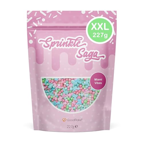 GoodBake Streuselmischung "Miami Vibes" (227g) - bunter Streusel-Mix mit Palmen & Flamingos - essbare Zuckerstreusel zum Dekorieren & Verzieren - Sprinkle Saga von GoodBake