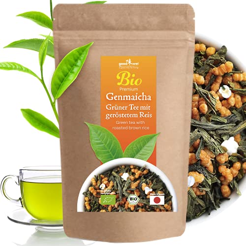 Genmaicha japanischer Grüner Tee Bio mit geröstetem und gepufftem Reis, aromatischer Reistee (500g) von Goodwei