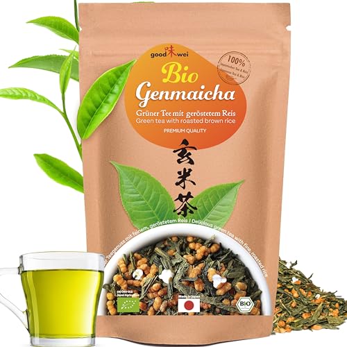 Goodwei Genmaicha japanischer Grüner Tee Bio mit geröstetem und gepufftem Reis, aromatischer Reistee (500g) von Goodwei