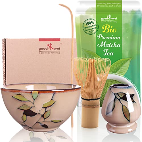 Teezeremonie-Set mit hochwertiger Matcha-Schale und echtem Bio Matcha aus Japan (Bamboo) von Goodwei