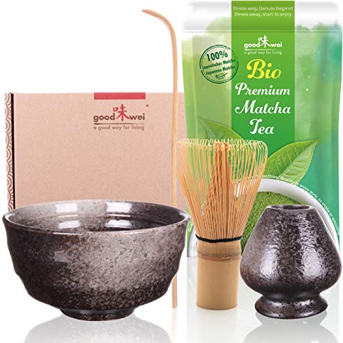 Goodwei Matcha Komplett-Set inkl. Bio Matcha-Tee (Goma), Keramik, 180 ml von Goodwei