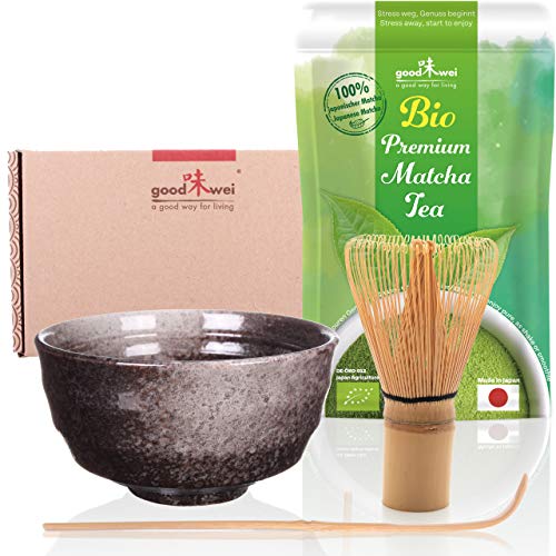 Goodwei Matcha Tee Starter-Set mit japanischem Bio Matcha (Goma), Keramik, 180 ml von Goodwei