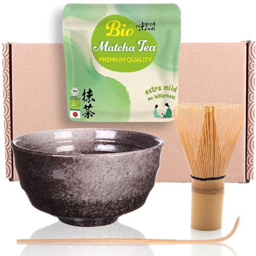 Goodwei Matcha Set mit Matcha Besen, Matcha Schale aus Keramik und BIO Matcha Tee aus Japan | Geschenkset (Goma) von Goodwei
