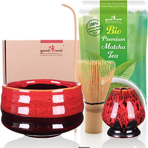 Teezeremonie-Set mit hochwertiger Matcha-Schale und echtem Bio Matcha aus Japan (Yogan) von Goodwei