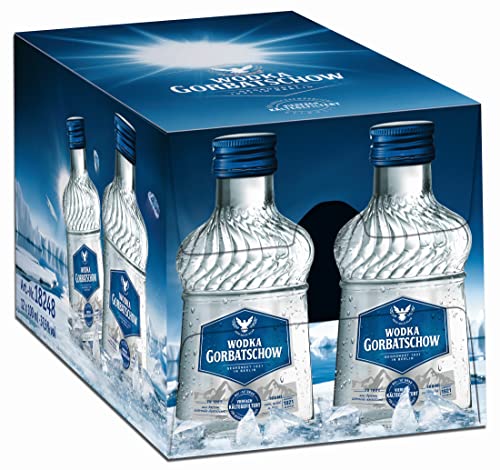 Gorbatschow Wodka 37,5 Prozent vol. (12 x 0,1 l) kristallklar und absolut rein im Geschmack, ideal in einer Vielzahl von Longdrinks oder Cocktails und pur auf Eis oder als Shot von Gorbatschow