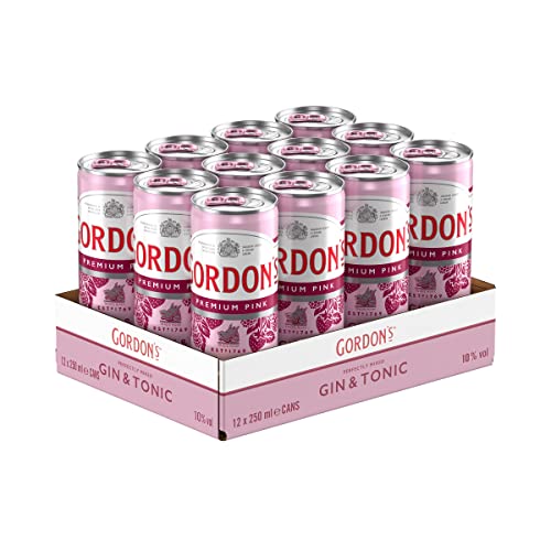 Gordon's Premium Pink Distilled Gin & Tonic Water | Erfrischendes Mixgetränk | Trinkfertige Dose für unterwegs & gesellige Events | 10% vol | 12 x 250 ml EINWEG Mehrverpackung | von Gordon's