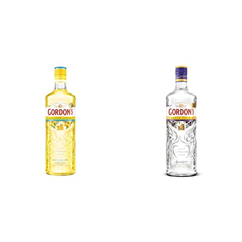 Gordon's Sicilian Lemon Gin Destillierter Bestseller mit Zitrusgeschmack 37,5% vol 700 ml & London Dry Gin Destillierter Bestseller mit Zitrusfrische Ausgezeichnet 37,5% vol 700 ml von Gordon's