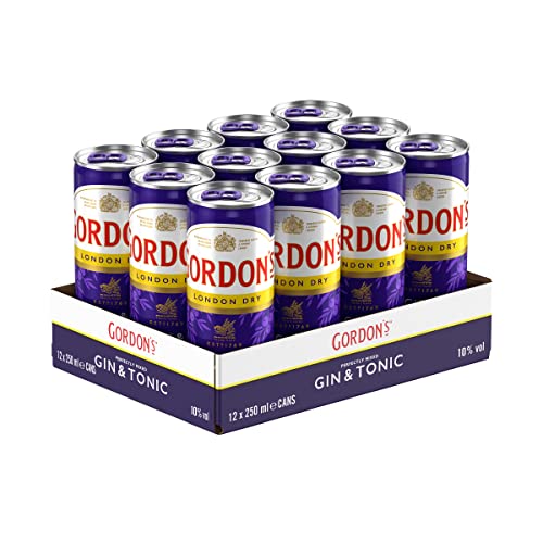 Gordon's London Dry Gin & Tonic, Erfrischendes Wacholder-Mixgetränk mit 10 Prozent Alkohol, 12 Dosen x 250 ml (EINWEG Verpackung), Trinkfertiges Getränk für unterwegs & gesellige Anlässe von Gordon's