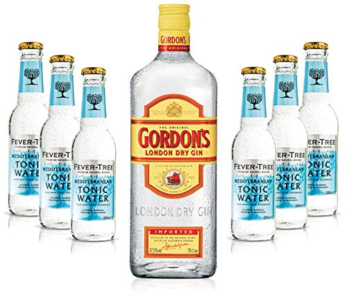 Gin Tonic Set - Gordons Gin 0,7l 700ml (37,5% Vol) + 6x Fever Tree Mediterranean Tonic Water 200ml inkl. Pfand MEHRWEG von Gordons-Gordons