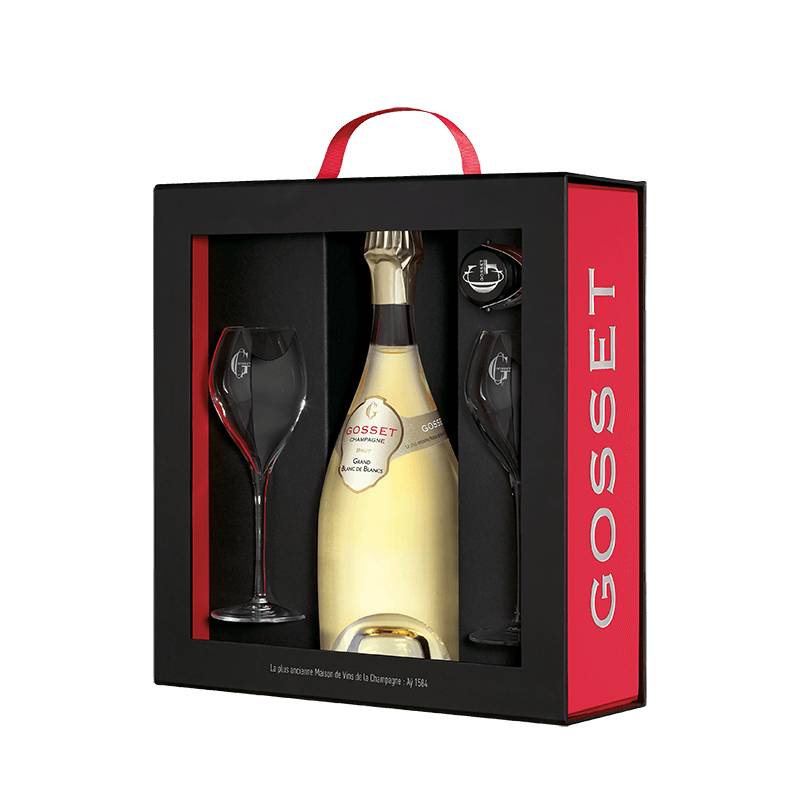 Gosset : Coffret Grand Blanc de Blancs 2 Flûtes et 1 Bouchon von Gosset