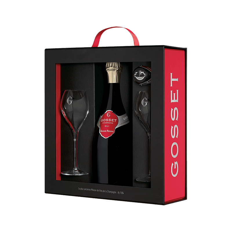 Gosset : Coffret Grande Réserve 2 Flûtes et 1 Bouchon von Gosset