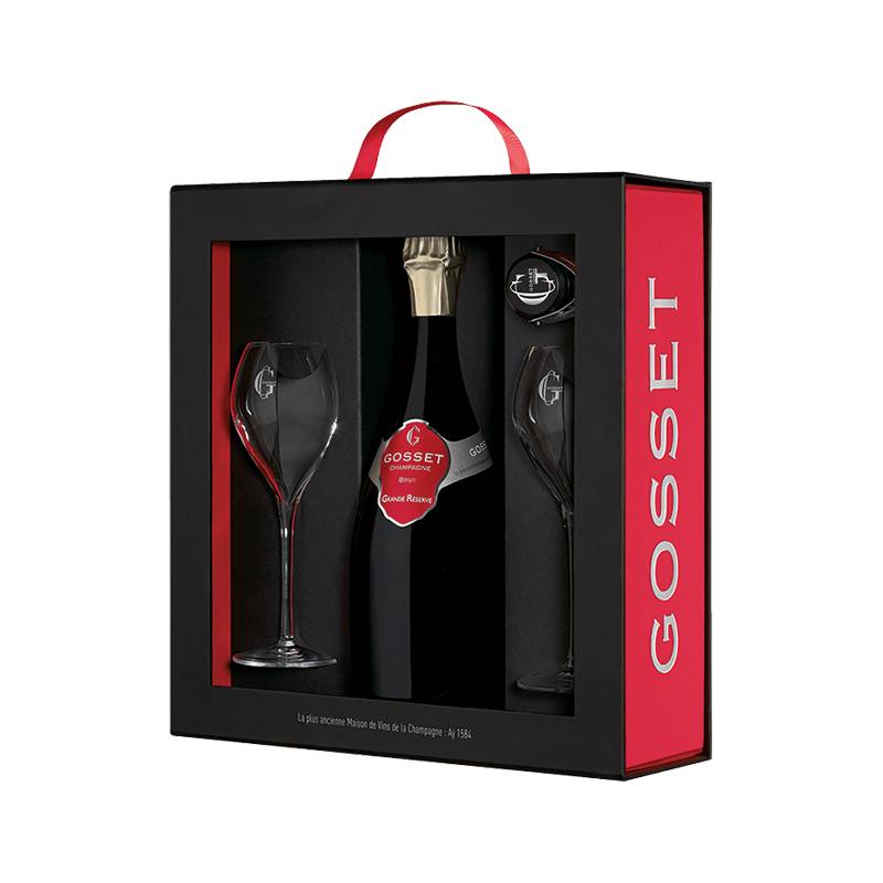 Gosset : Coffret Grande Réserve 2 Flûtes et 1 Bouchon von Gosset