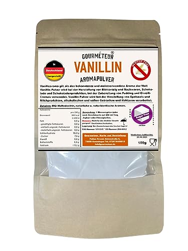 Vanille Aroma Konzentrat Pulver 100g von Gourmeteur in Bäckerei Konditor Qualität. Ohne zugesetzten Zucker, veganes Geschmackspulver für Lebensmittel. von Gourmeteur