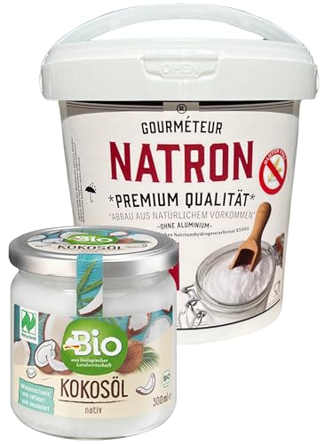 Natron Pulver + Kokosöl, von Gourmeteur aus natürlichem Vorkommen, („nicht synthetisch“) 1,5 kg + 300ml für Kosmetik und die innere Anwendung geeignet. Lebensmittelqualität. von Gourmeteur