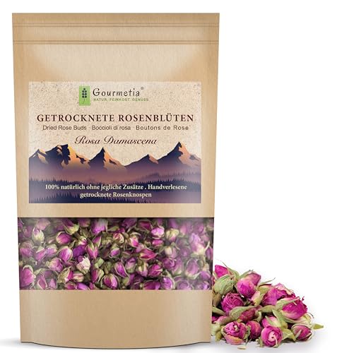 Gourmetia® Rosenblüten - Rosentee 125g, getrocknete Rosenknospen von Rosa Damascena - 100% naturbelassen von Gourmetia
