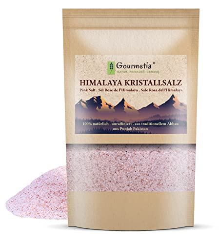 Gourmetia Himalaya Salz fein 400g, Rosa Kristallsalz aus Punjab Pakistan, Steinsalz - auch als grob von Gourmetia