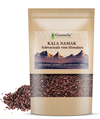Gourmetia Kala Namak Salz grob 2KG, naturbelassenes Schwarzsalz/Schwefelsalz aus Indien - auch als fein von Gourmetia