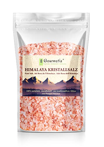 Gourmetia Himalaya Salz grob 2KG, Rosa Kristallsalz aus Punjab Pakistan, Steinsalz von Gourmetia