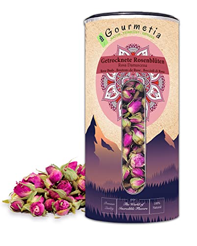 Gourmetia Rosenblüten - Rosentee 100g, getrocknete Rosenknospen von Rosa Damascena in Premium Qualität 100 Gramm von Gourmetia