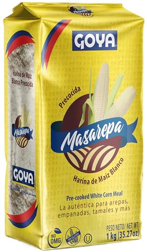 Goya - Vorgekochtes weißes Maismehl Masarepa - Weiche Arepas mit dem besten vorgekochten Maismehl von Goya