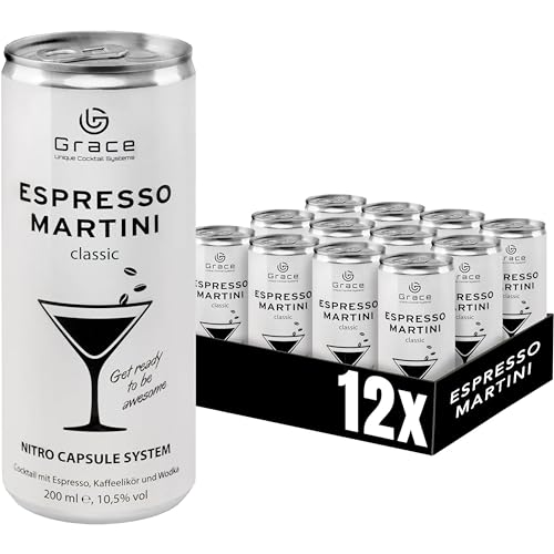 Grace Espresso Martini Dose (12 x 200 ml inkl. Pfand) – der legendäre Cocktail perfekt gemixt dank innovativem Kapselsystem – Kaffeelikör Espresso Martini von Grace Unique Cocktail Systems