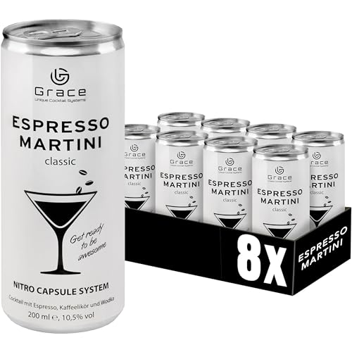 Grace Espresso Martini Dose (8 x 200 ml inkl. Pfand) – der legendäre Cocktail perfekt gemixt dank innovativem Kapselsystem – Kaffeelikör Espresso Martini von Grace Unique Cocktail Systems