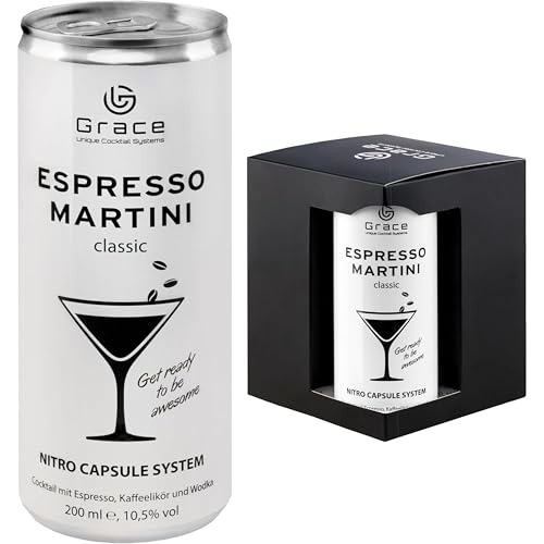 Grace Espresso Martini Dose inkl. Geschenkbox (4 x 200 ml inkl. Pfand) – der legendäre Cocktail perfekt gemixt dank innovativem Kapselsystem – Kaffeelikör Espresso Martini von Grace Unique Cocktail Systems
