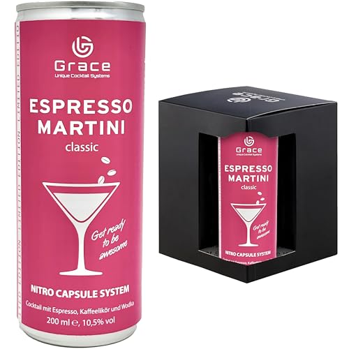 Grace Espresso Martini Dose inkl. Geschenkbox Pink Edition (4 x 200 ml inkl. Pfand) – der legendäre Cocktail perfekt gemixt dank innovativem Kapselsystem – Kaffeelikör Espresso Martini von Grace Unique Cocktail Systems