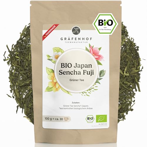 Grüner Tee Sencha aus Japan, 250g loser Bio Tee, direkt aus Fuji, japanischer Premium, aromatisch, leicht süß, leckere Alternative zu Gyokuro, Matcha Pulver, Japanese Green Tea von Gräfenhof
