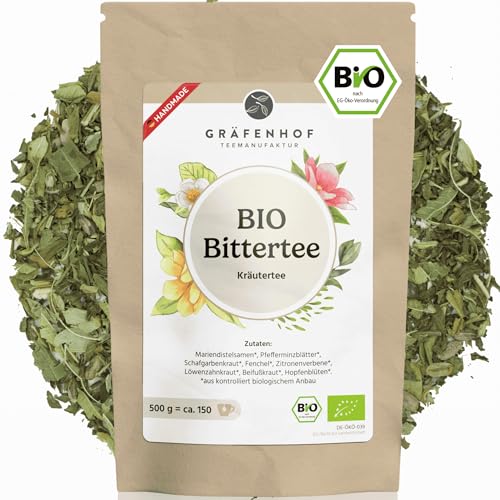 Bittertee Bio loser Kräutertee mit Bitterstoffe, 1000g, natürliche Bitterkräuter Lebertee mit Mariendistel, Löwenzahn, Beifuß, Alternative Bittertropfen, Kapseln, Tabletten Bittertee Bio loser Kräutertee mit Bitterstoffe, 1000g, natürliche Bitterkräuter Lebertee mit Mariendistel, Löwenzahn, Beifuß, Alternative Bittertropfen, Kapseln, Tabletten von Gräfenhof