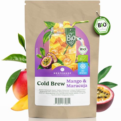 Eistee Mango Maracuja mit schwarzem Tee - 100g - Bio Cold Brew Tee - ohne Kalorien & zero Zuckerzusätze, einfach kalt aufgießen, Hydration Helper, Alternative zu Drops, Sirup, Lemonade, Tee lose Eistee Mango Maracuja mit schwarzem Tee - 100g - Bio Cold Brew Tee - ohne Kalorien & zero Zuckerzusätze, einfach kalt aufgießen, Hydration Helper, Alternative zu Drops, Sirup, Lemonade, Tee lose von Gräfenhof