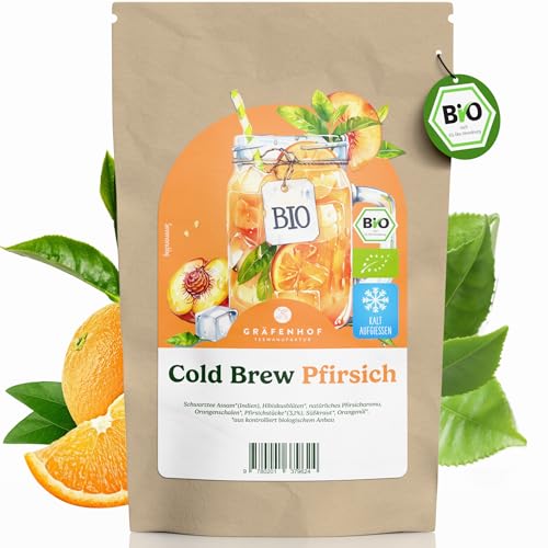 Eistee Pfirsich mit schwarzem Tee - 100g - Bio Cold Brew Tee - ohne Kalorien & zero Zuckerzusätze, einfach kalt aufgießen, Hydration Helper, Alternative zu Drops, Sirup, Lemonade, Tee lose Eistee Pfirsich mit schwarzem Tee - 100g - Bio Cold Brew Tee - ohne Kalorien & zero Zuckerzusätze, einfach kalt aufgießen, Hydration Helper, Alternative zu Drops, Sirup, Lemonade, Tee lose von Gräfenhof