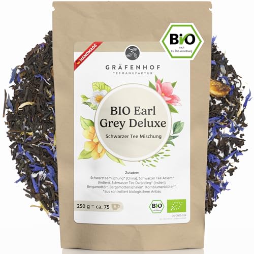 Gräfenhof Earl Grey Tee | mit Assam, Ceylon und Darjeeling | mit Bergamottenstücken & Öl | Blatttee | Koffeinhaltig | 250g | 100% BIO Gräfenhof Earl Grey Tee | mit Assam, Ceylon und Darjeeling | mit Bergamottenstücken & Öl | Blatttee | Koffeinhaltig | 250g | 100% BIO von Gräfenhof