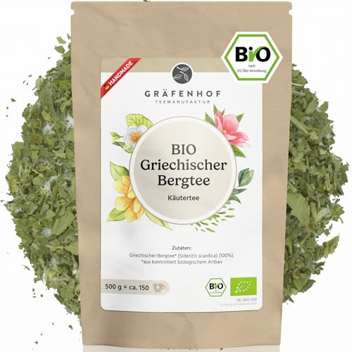 Griechischer Bergtee, Bio, 100g Kräutertee lose, Sideritis Scardica, naturbelassen, Handgeerntet, naturbelassen, geschnitten, Immunsystem stärken und stimulierender Tee, Gräfenhof Tee Manufaktur von Gräfenhof