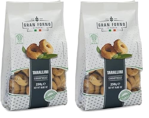 Gran Forno Taralli Natur - 250g - knackig-luftiger Snack - Italienischer Knabberartikel - salzige Teigkringel (Packung mit 2) von Gran Forno