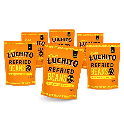 Gran Luchito Mexican Chipotle Refried Beans 430 g (6 Stück) – vegan gekühlte Bohnen – gentechnikfrei – in einem mikrowellengeeigneten Beutel – perfekte Beilage für mexikanisches Essen von Gran Luchito