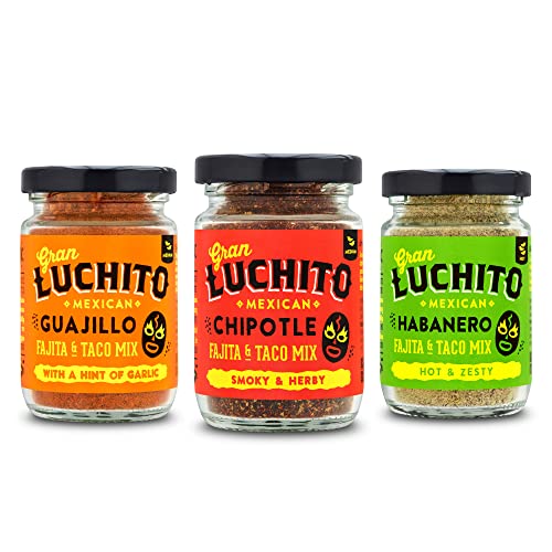Gran Luchito Mexikanische Taco-Mix-Geschenkbox | 3 Stück | Aromen einschließlich Smoky Chipotle, Hot Habanero Lime & Garlic Guajollo | Perfekt zum Kochen von Tacos zu Hause von Gran Luchito