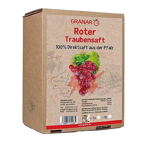 2 x 5 L Trauben Direktsaft rot aus der Pfalz, 100% roter Traubensaft, vegan und ohne Zusätze - 2 x 5 Liter Boxen von Granar