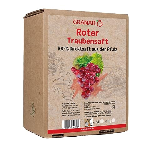 2 x 5 L Trauben Direktsaft rot aus der Pfalz, 100% roter Traubensaft, vegan und ohne Zusätze - 2 x 5 Liter Boxen 2 x 5 L Trauben Direktsaft rot aus der Pfalz, 100% roter Traubensaft, vegan und ohne Zusätze - 2 x 5 Liter Boxen von Granar
