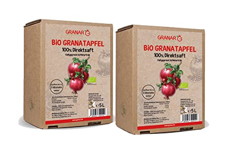2 x 5 Liter Bio Granatapfel Direktsaft, 100% Granatapfelsaft, Bio, Kaltgepresst von Granar