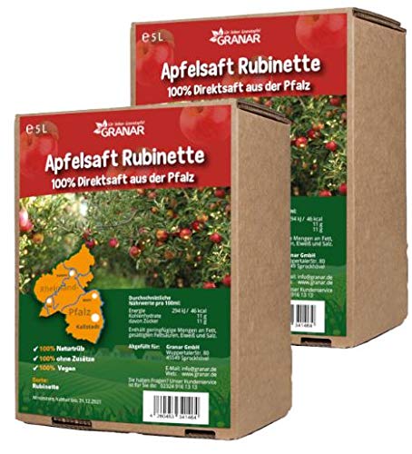 2 x 5 Liter-Box Apfel Direktsaft Rubinette aus der Pfalz, 100% Apfelsaft, vegan und ohne Zusätze - 2 x 5-Liter Box 2 x 5 Liter-Box Apfel Direktsaft Rubinette aus der Pfalz, 100% Apfelsaft, vegan und ohne Zusätze - 2 x 5-Liter Box von Granar