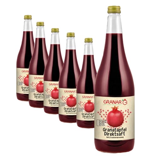 Granar 6 x 1 Liter Granatapfel Direktsaft aus Granatapfelkernen, Naturtrüb, Kaltgepresst, Ungefiltert 100% Granatapfelsaft von Granar