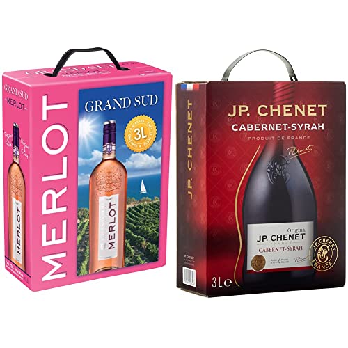 Grand Sud - Merlot Rosé aus Süd-Frankreich - 1 x 3 L & JP Chenet - Original Cabernet Syrah Rotwein aus Pays d'Oc, Frankreich - Großpackungen Wein Bag in Box 3l (1 x 3 L) von Grand Sud