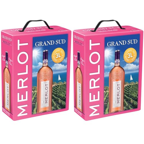 Grand Sud - Merlot Rosé aus Süd-Frankreich - Sortentypischer Trocken Roséwein - Großpackungen Wein Bag in Box 3l (1 x 3 L) (Packung mit 2) von Grand Sud