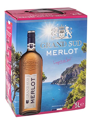Grand Sud - Merlot Rosé aus Süd-Frankreich - Sortentypischer Trocken Roséwein - Großpackungen Wein Bag in Box 5l (1 x 5 L) von Grand Sud