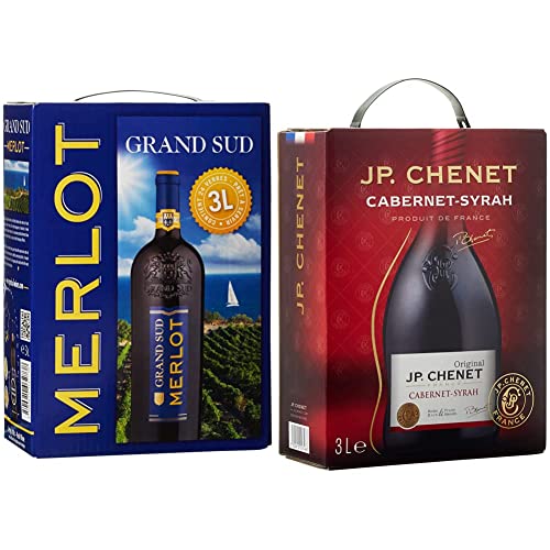 Grand Sud - Merlot aus Süd-Frankreich - Großpackungen Wein Bag in Box 3l (1 x 3 L) & JP Chenet - Original Cabernet Syrah Rotwein aus Pays d'Oc, Frankreich - Großpackungen Wein Bag in Box 3l (1 x 3 L) von Grand Sud