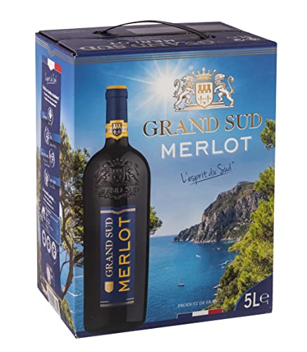 Grand Sud - Merlot aus Süd-Frankreich - Sortentypischer Trocken Rotwein - Großpackungen Wein Bag in Box 5l (1 x 5 L) von Grand Sud